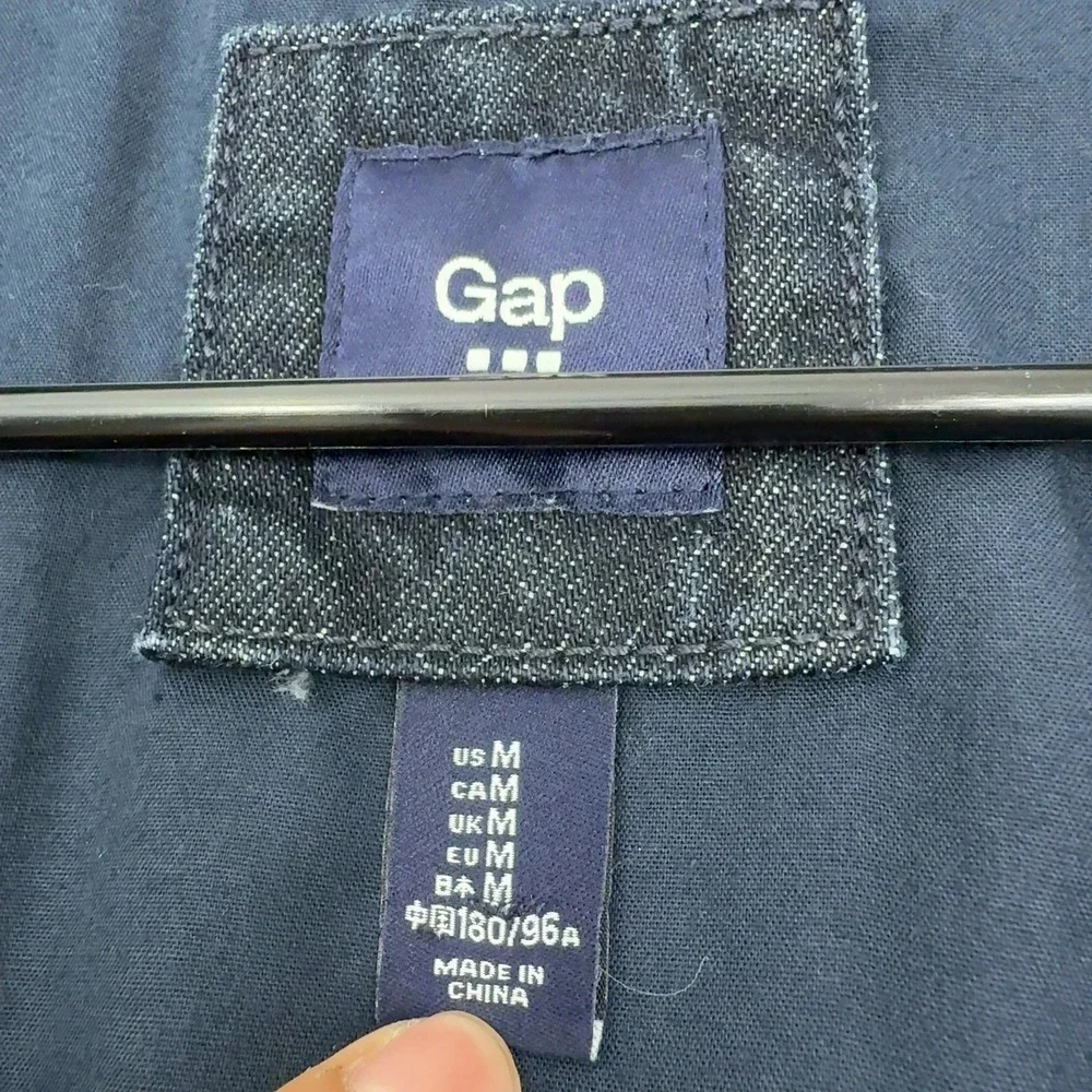 Gap Jacket Mens M Blue Denim Striped Trim Bomber Casual Streetwear
